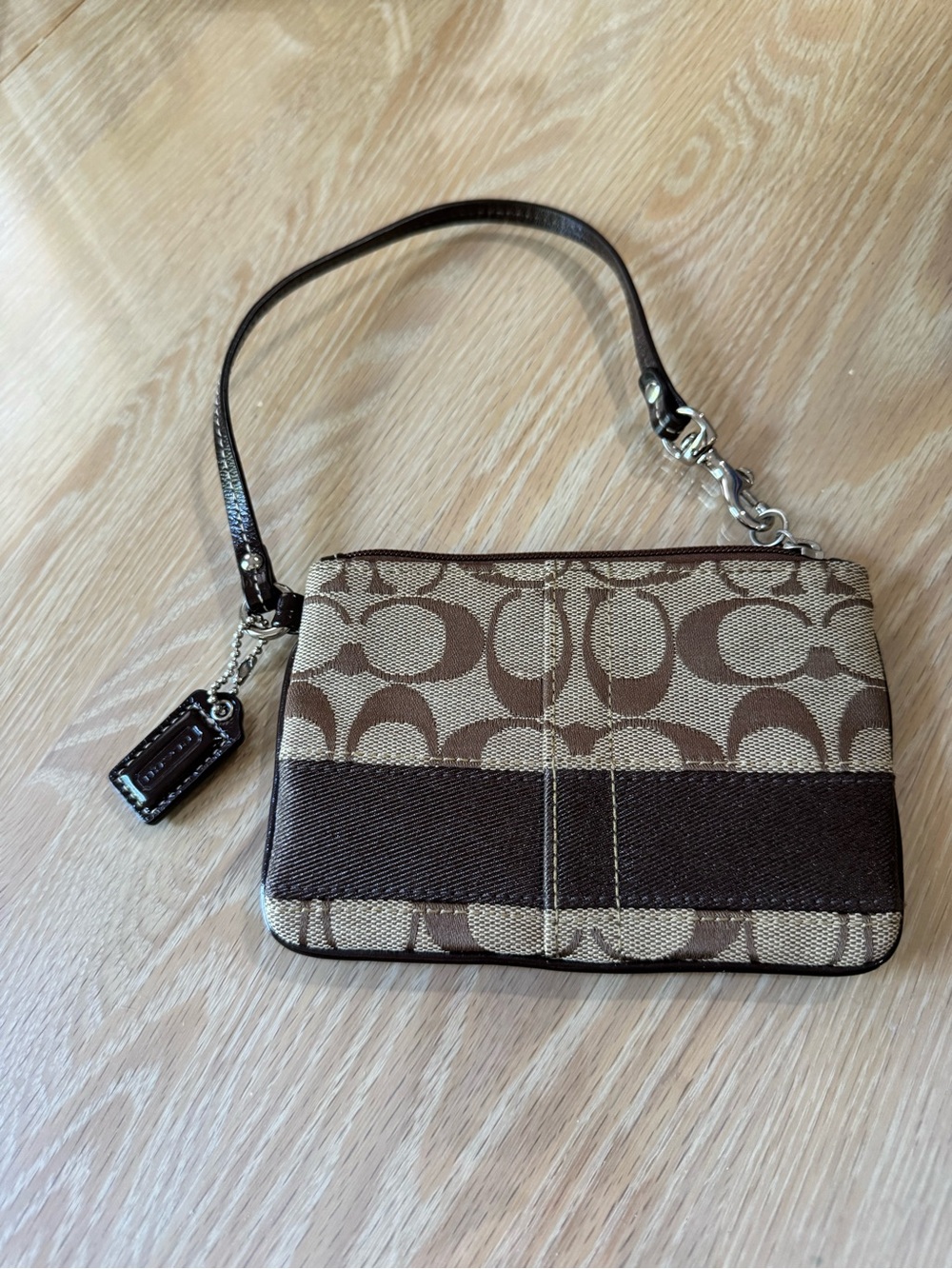 Coach Brown & Beige Signature Canvas Wristlet